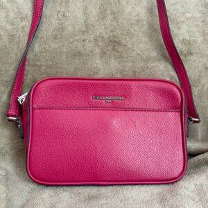Karl Lagerfeld Women's Handbag Purse Hot Pink Pebbled Leather Crossbody Bag